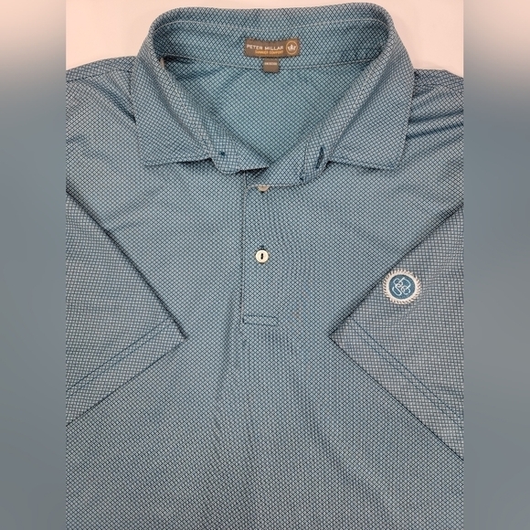Peter Millar Summer Comfort North Shore CC Geometric Teal Polo Golf Shirt Men XL - Picture 1 of 8